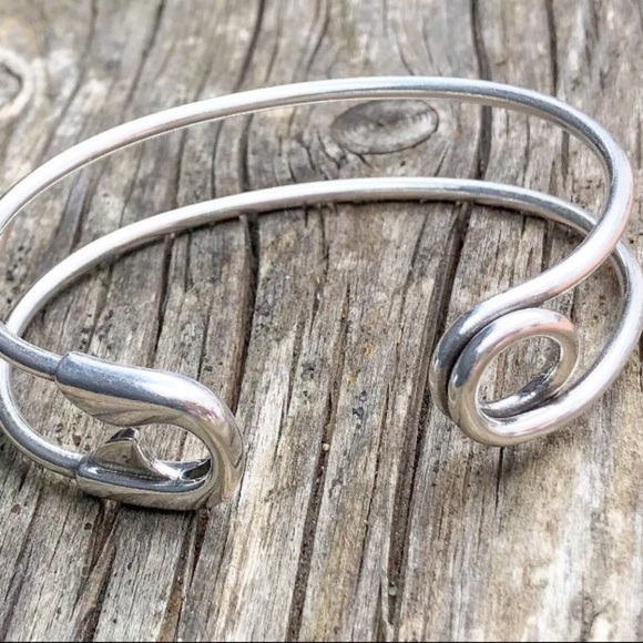 Sterling Silver Safety Pin Bangle Bracelet With Matching Ring - Picture 9 of 15